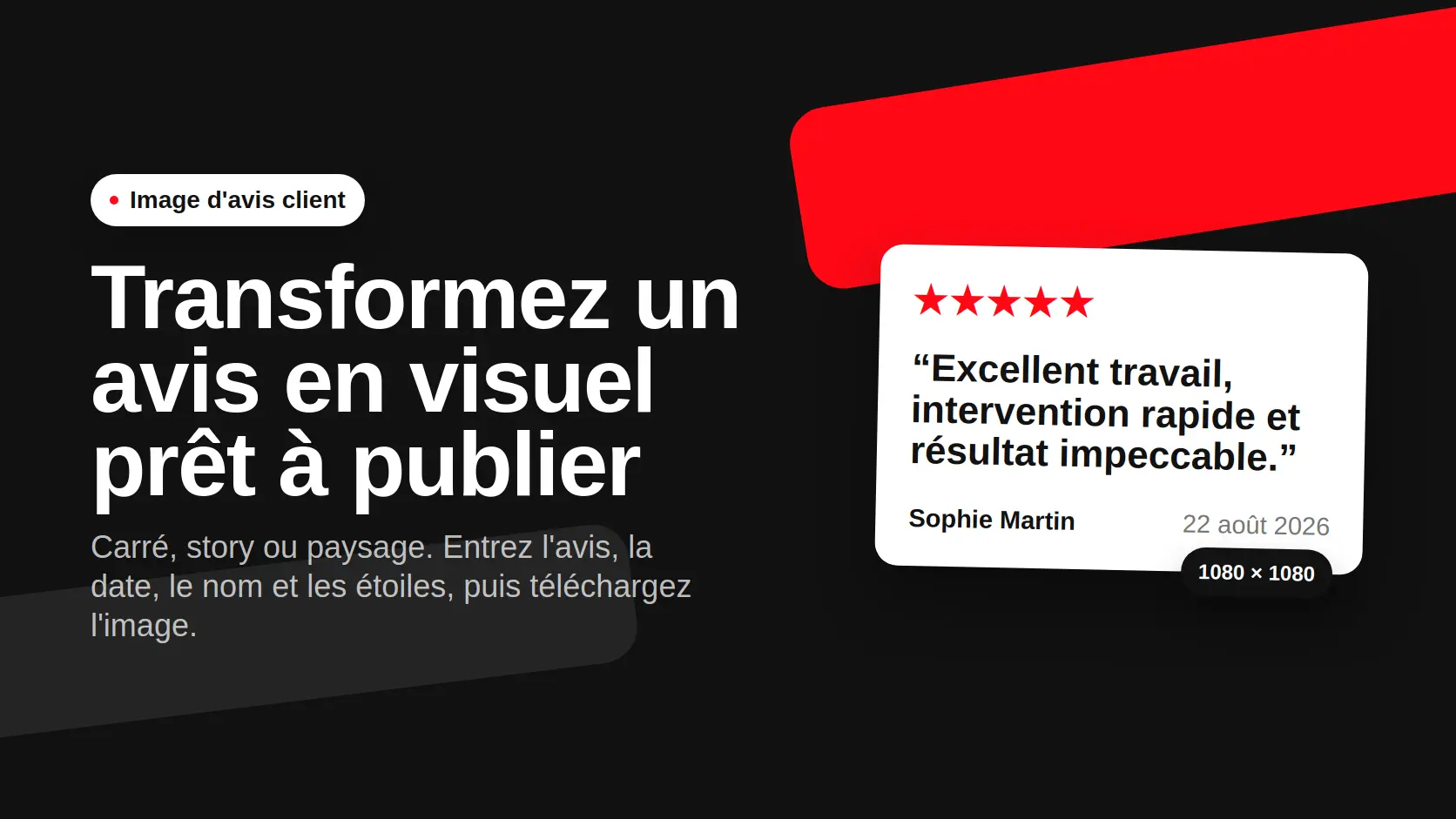 Image d'avis client prête à publier sur les réseaux sociaux